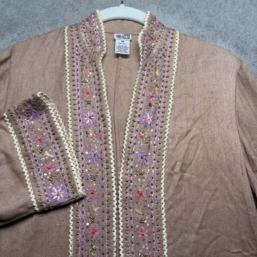 Lotta Stensson Silk Embroidered Beaded Open Front Boho‎ Jacket Medium